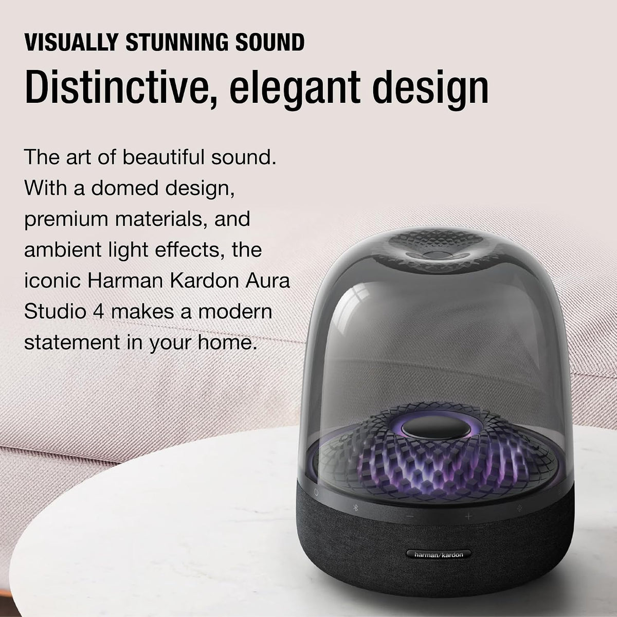 Harman Kardon Aura Studio 4 Bluetooth Speaker – 360° Sound, Diamond-Effect Lighting, Light Grey - New Condition