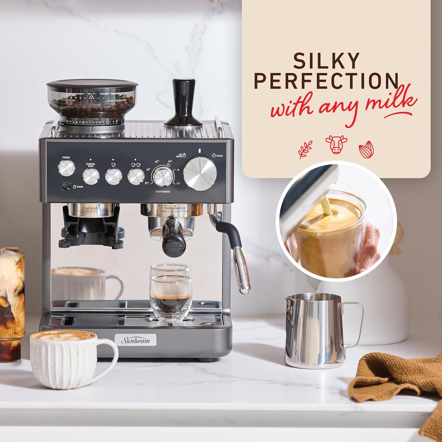 Sunbeam Origins Sense Espresso Machine with Built-In Grinder - Graphite - Excellent Condition