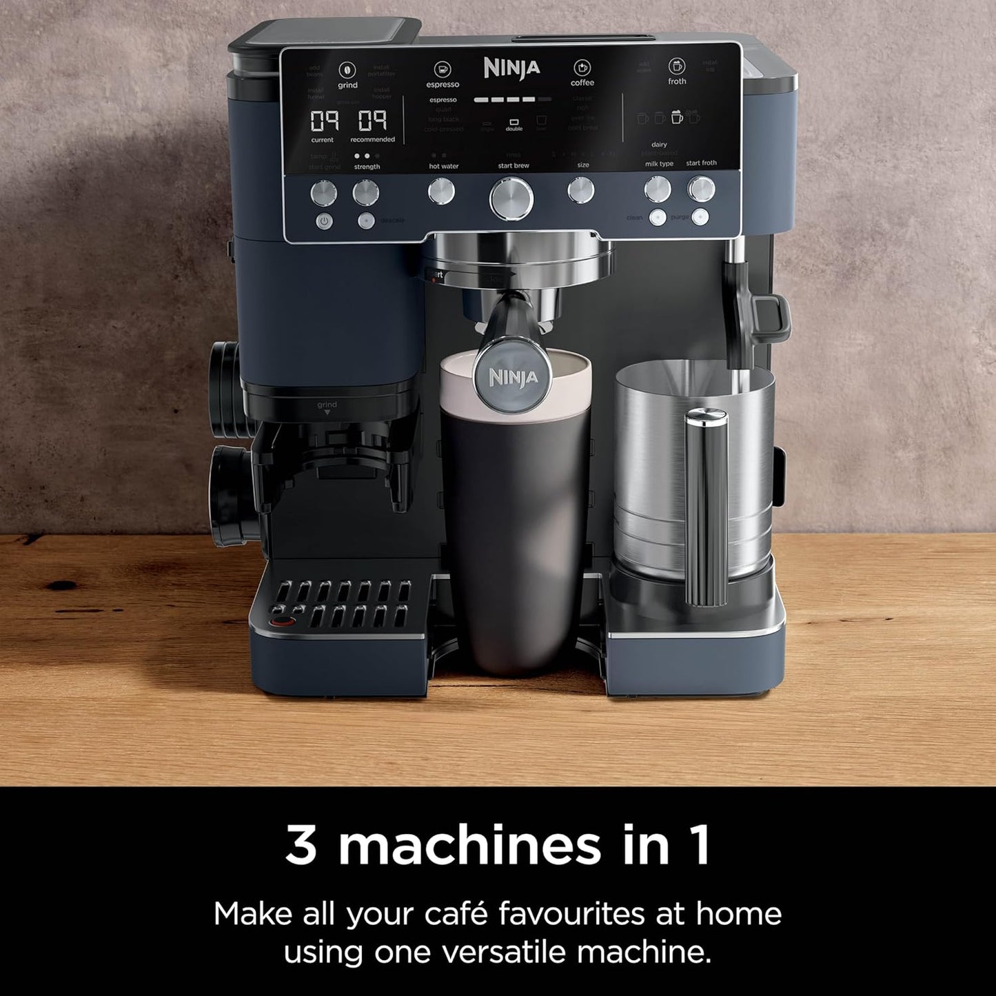 Ninja Luxe Café Premier Espresso Machine, 19 settings, Dual Froth System & assisted tamper, 3 machines in 1, Espresso, filter coffee & built-in grinder & scale - New Condition
