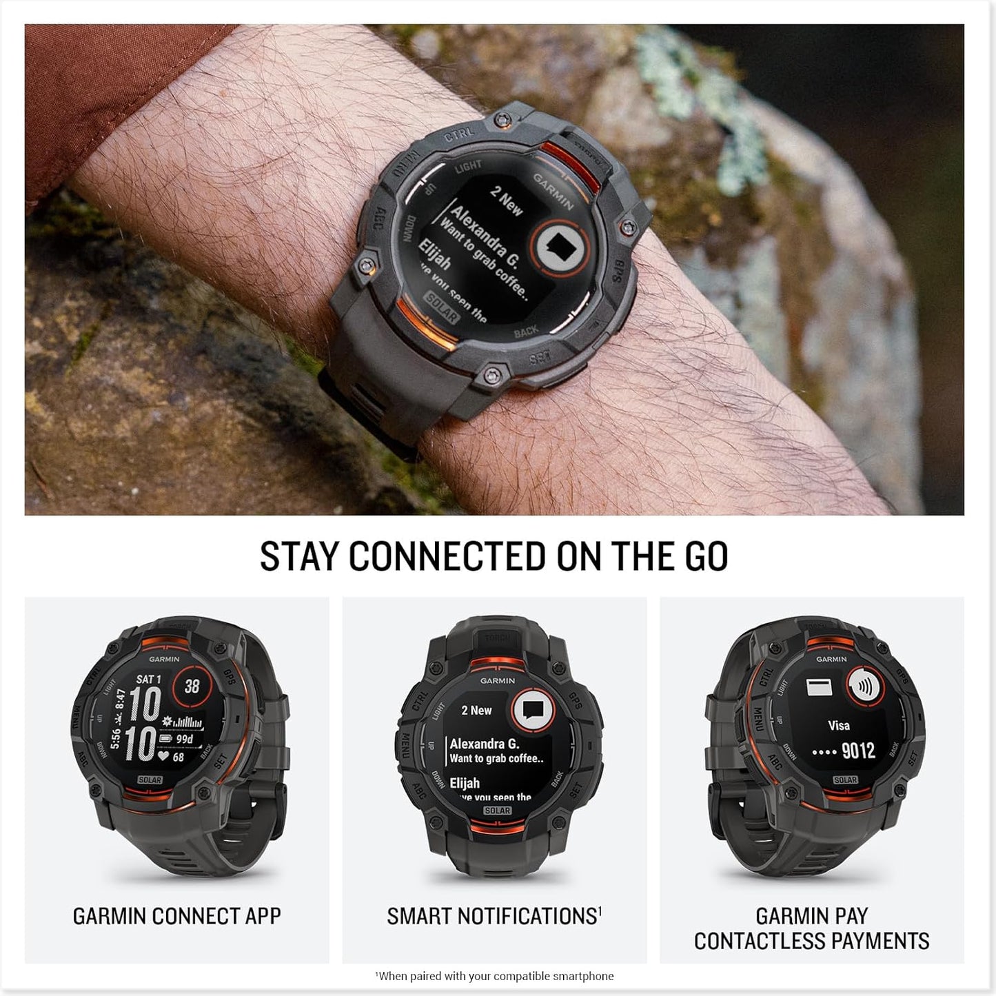 Garmin Instinct® 3 50mm, Solar Charged Display, Rugged Outdoor GPS Smartwatch - New Condition
