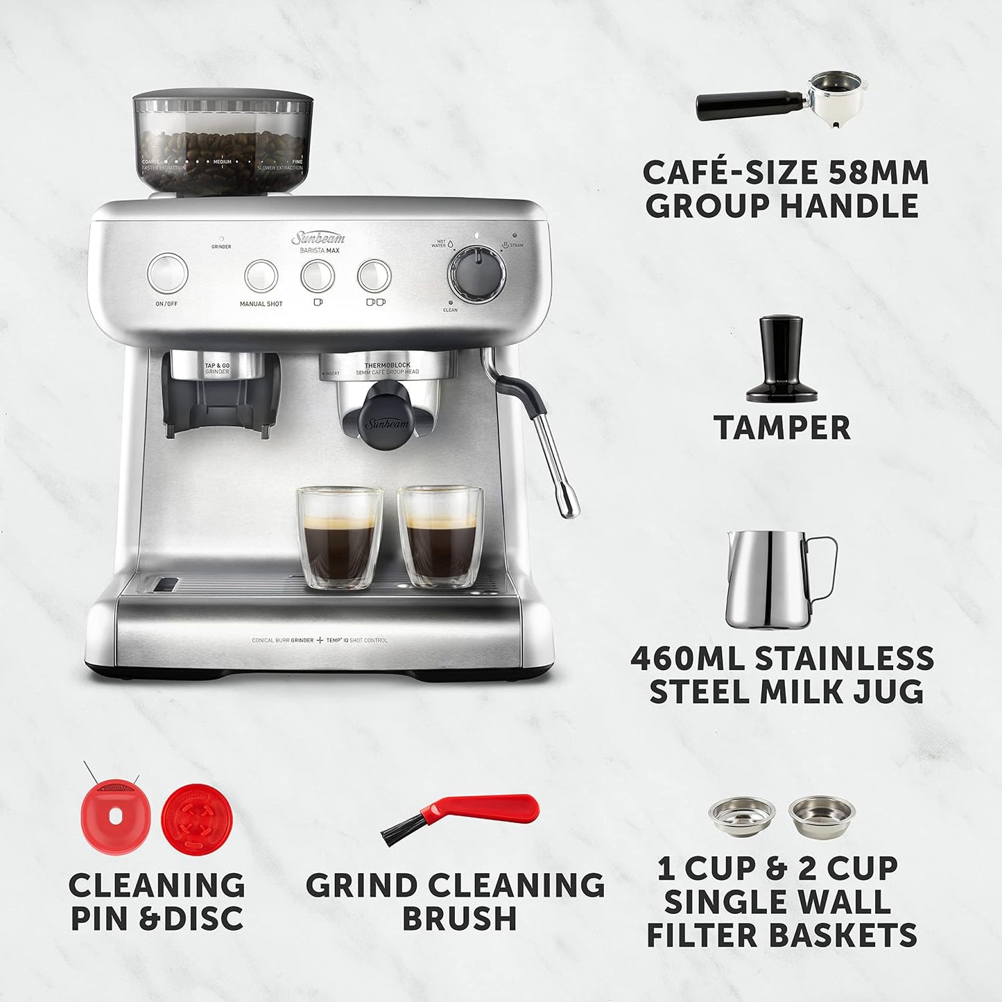Sunbeam Barista Max Espresso Coffee Machine with Grinder & Milk Frother - Good Condition