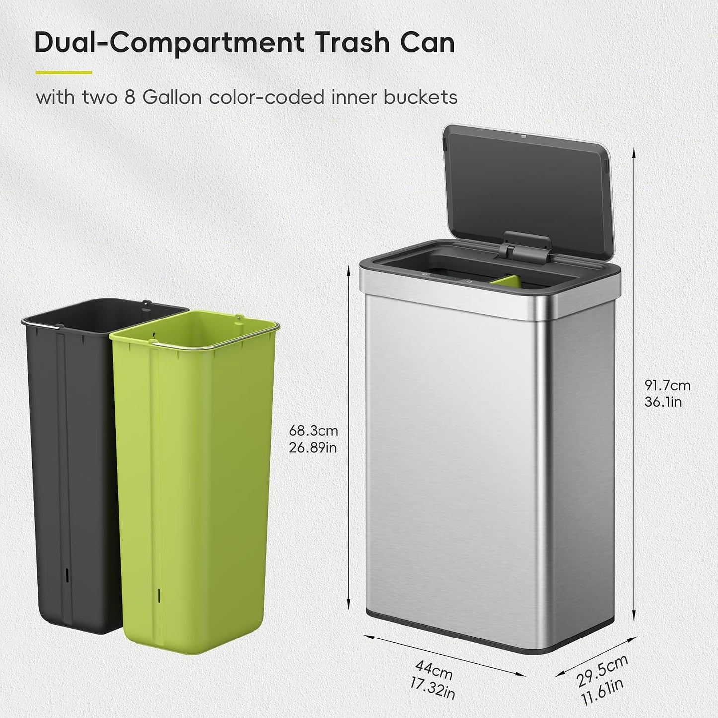 EKO Nova 60L Dual Compartment Sensor Bin 30L+30L Stainless Steel - New Condition