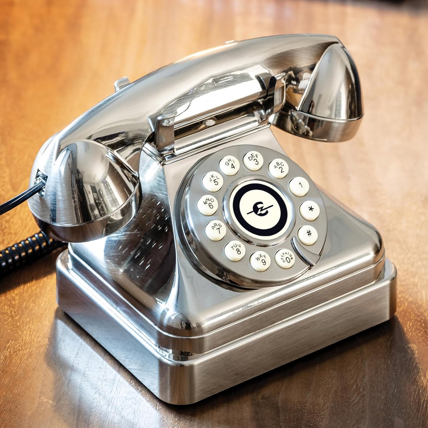 Crosley CR62-BC Kettle Classic Desk Phone with Push Button Technology, Brushed Chrome - New Condition