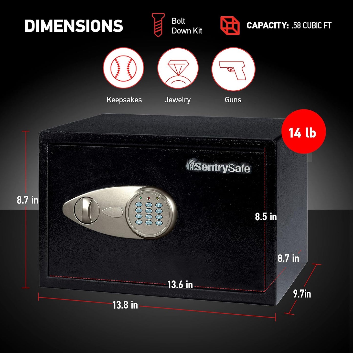 SentrySafe X055 Compact Digital Security Safe with Keypad & Override Key – 16.4L Black - New Condition