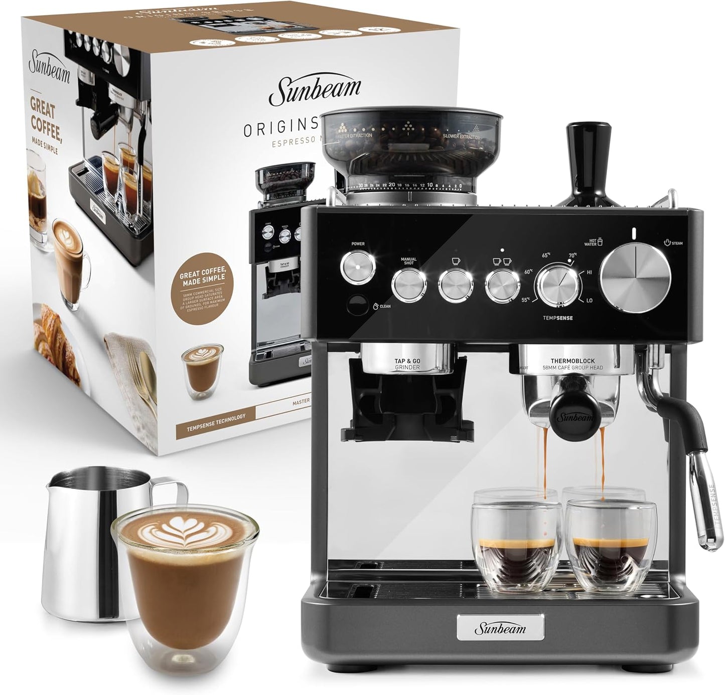 Sunbeam Origins Sense Espresso Machine with Built-In Grinder - Graphite - Excellent Condition