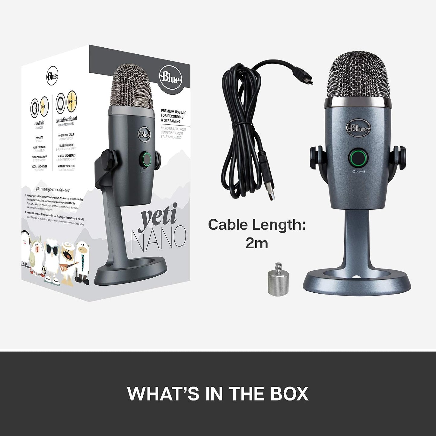 Blue Yeti Nano Premium USB Microphone for Recording & Streaming – Shadow Grey - New Condition