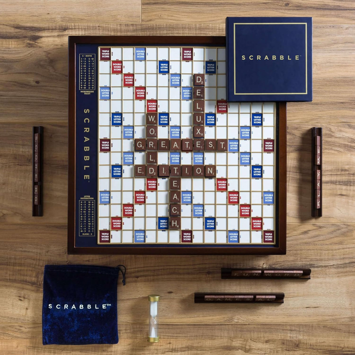 Mattel Scrabble Premium Board Game with Wooden Cabinet - Excellent Condition