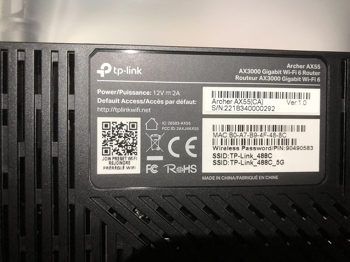 TP-Link Archer AX55 AX3000 Dual Band Wi-Fi 6 Gigabit Router - Excellent Condition
