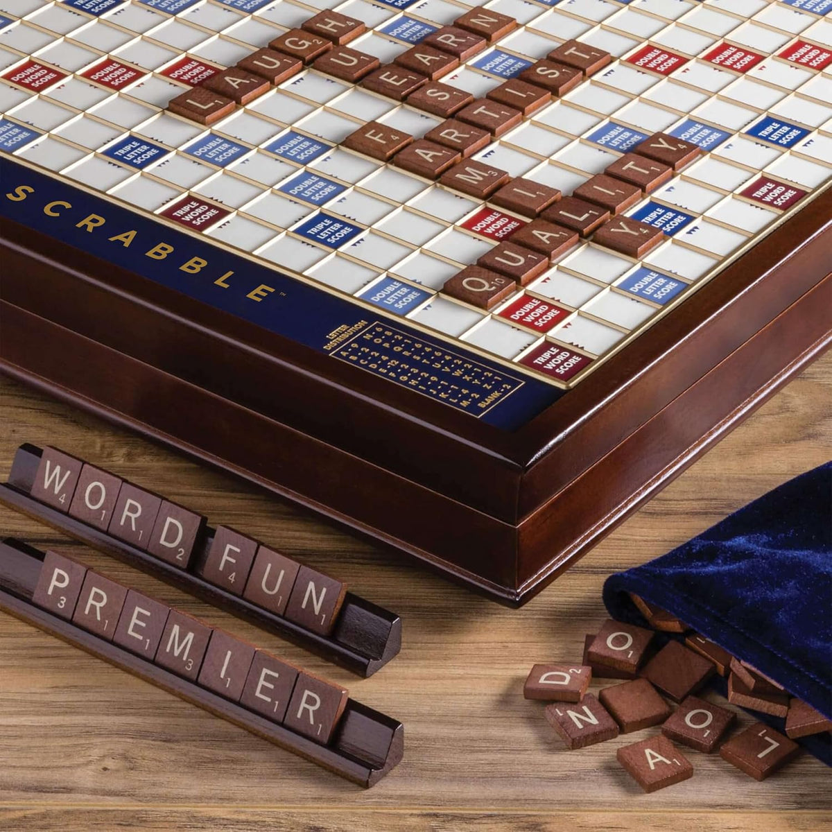 Mattel Scrabble Premium Board Game with Wooden Cabinet - Excellent Condition
