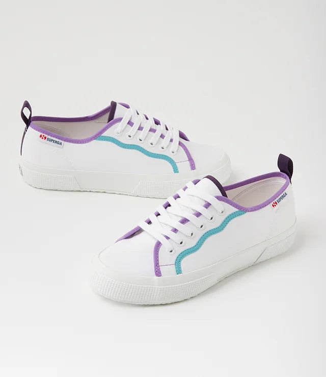 Superga 2750 Cotu Classic 2025 Unisex Sneakers – Curly Bindings White Fuchsia Green (US Women's 8 / Men's 6.5) - New Condition